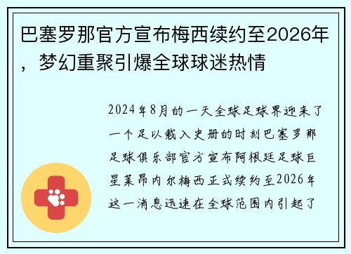 巴塞罗那官方宣布梅西续约至2026年，梦幻重聚引爆全球球迷热情